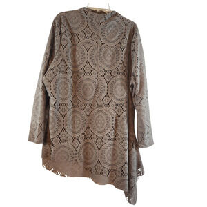 Soft Surroundings tunic top sz 3X beige asymmetrical hem lace lined long sleeve